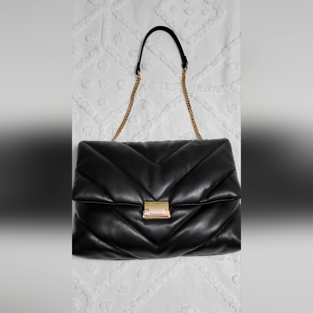 Zara Quilted Puffy Flap Bag with Chain and Leather Shoukder Strap